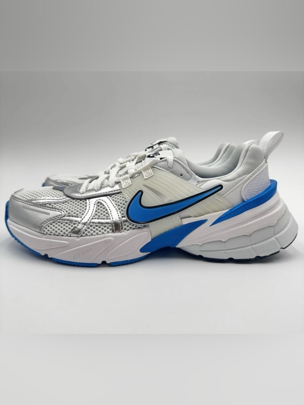 Nike Women's White Silver and Bright Blue Running Sneakers